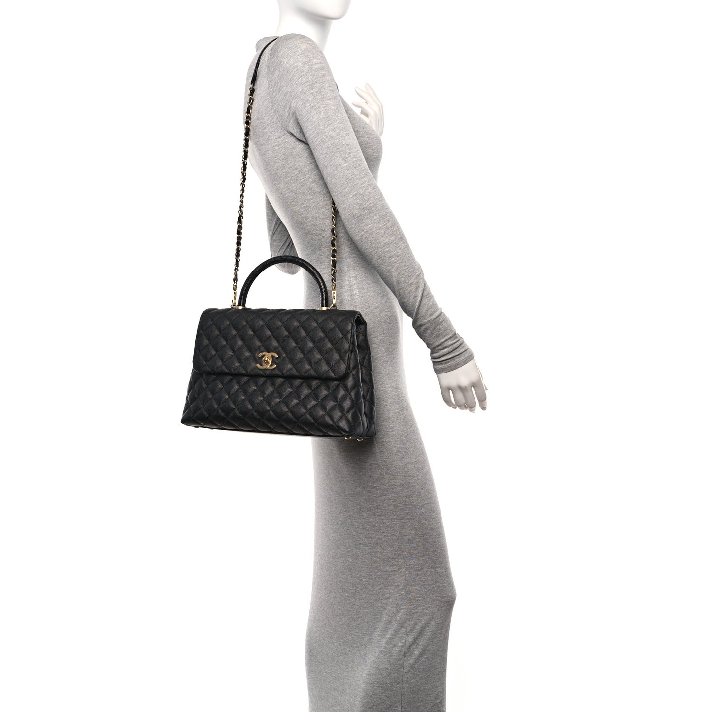 Caviar Lizard Quilted Medium Coco Handle Flap Black