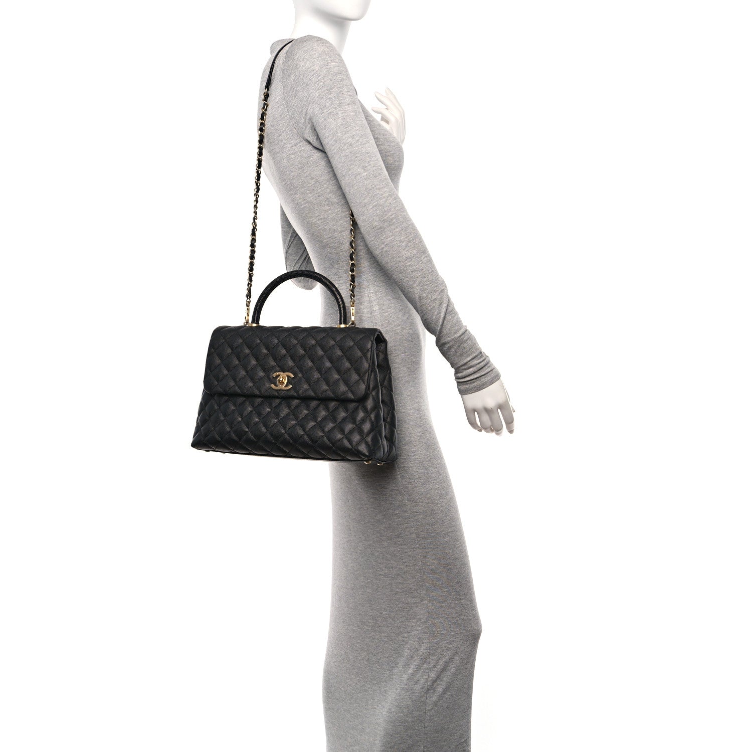 Chanel Caviar Lizard Quilted Medium Coco Handle Flap Black 3 of 10