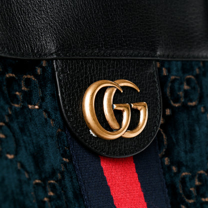 Gucci Velvet GG Monogram Textured Calfskin Web Large Ophidia Vertical Shopping Tote Blue Beige Black 9 of 11