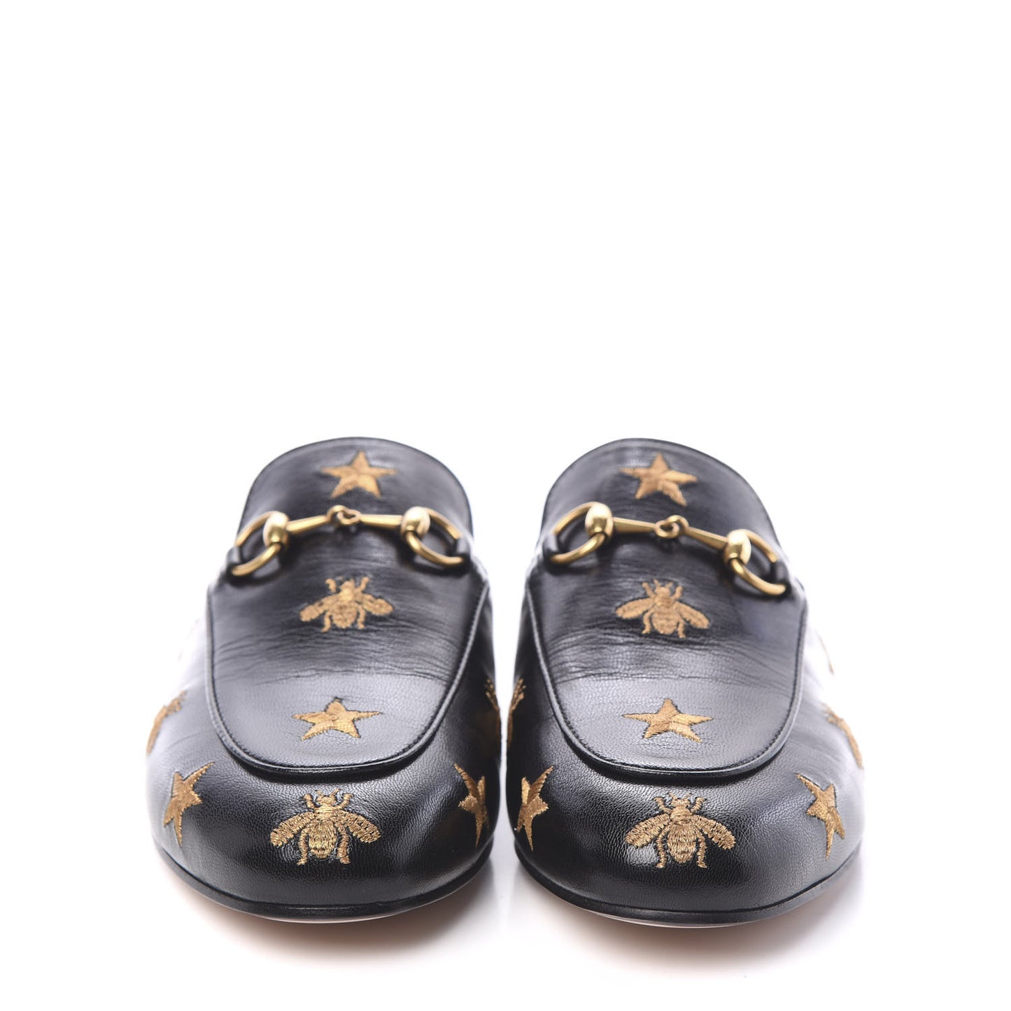 Goatskin Bee Star Embroidered Womens Princetown Slippers 37 Black