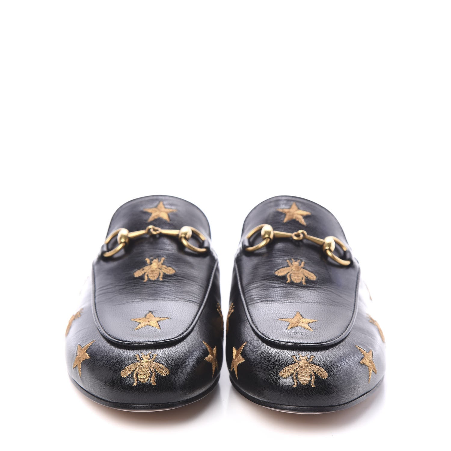 Gucci Goatskin Bee Star Embroidered Womens Princetown Slippers 37 Black 2 of 9