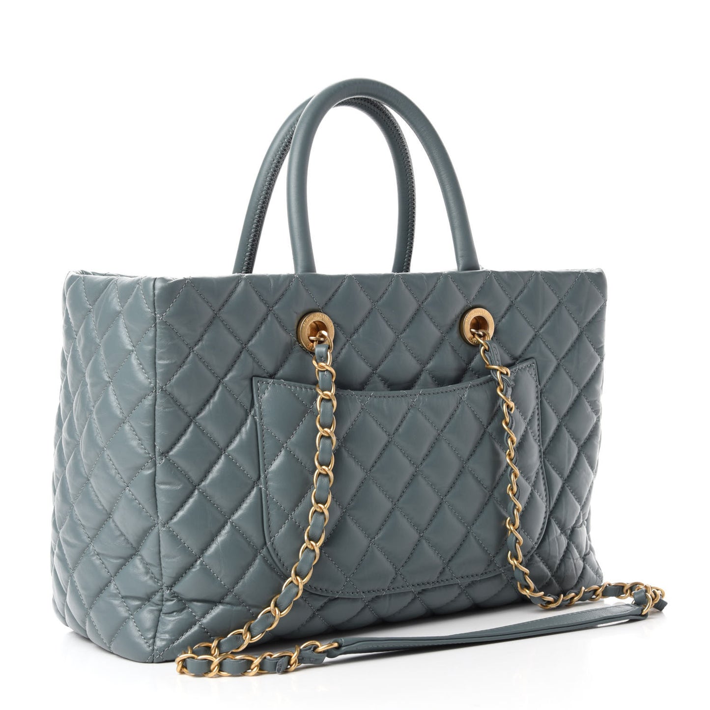 Aged Calfskin Quilted Coco Handle Shopping Tote Blue