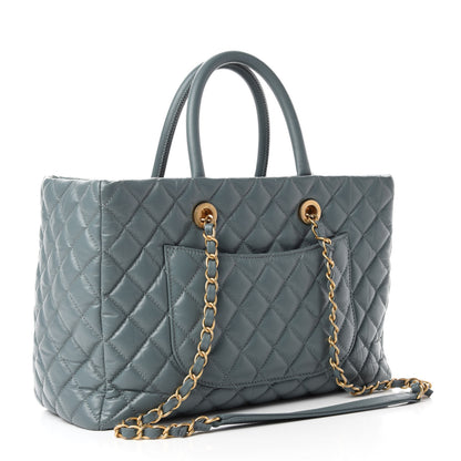 Chanel Aged Calfskin Quilted Coco Handle Shopping Tote Blue 3 of 11