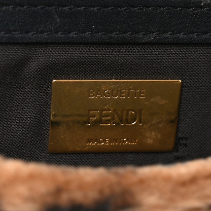 Fendi Shearling Vitello Dolce Macro FF 1974 Large Baguette Tobacco Black 6 of 11