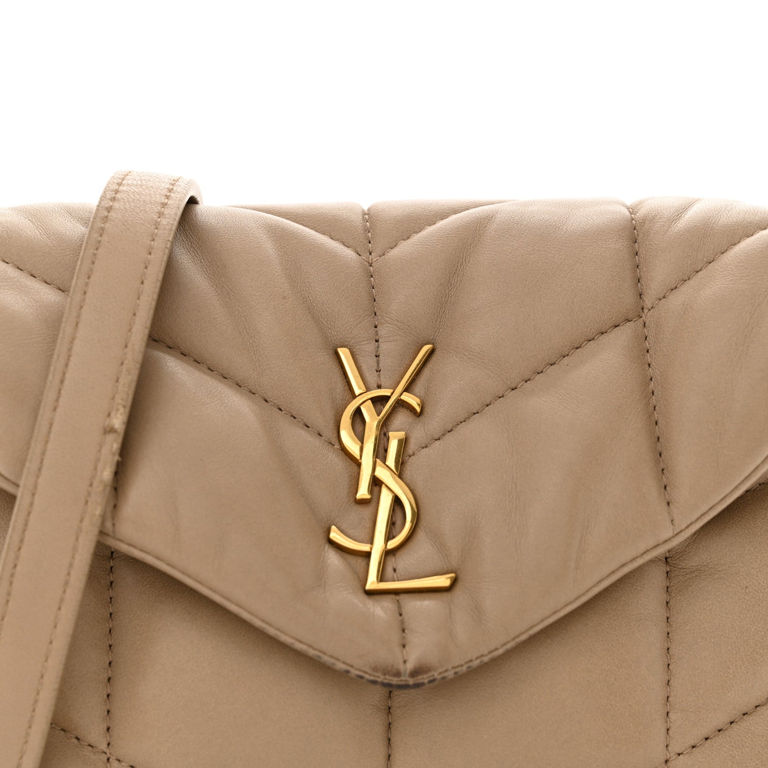 Saint Laurent Lambskin Quilted Toy Loulou Puffer Monogram Chain Satchel Dark Beige 8 of 16