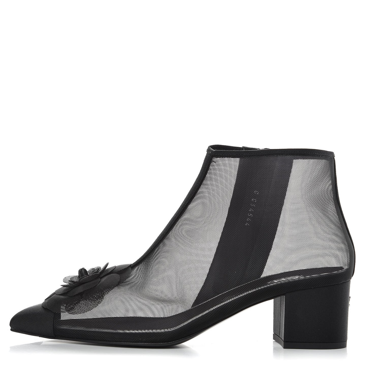 Mesh Grosgrain Camellia Short Boots 37 Black