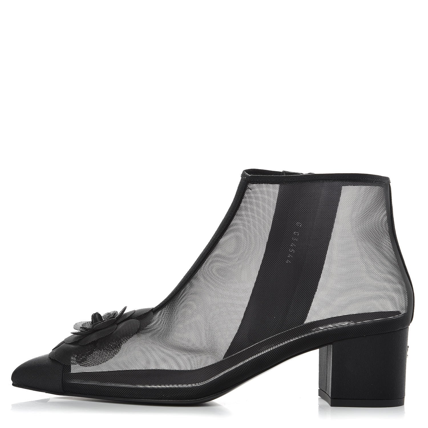 Chanel Mesh Grosgrain Camellia Short Boots 37 Black 1 of 8