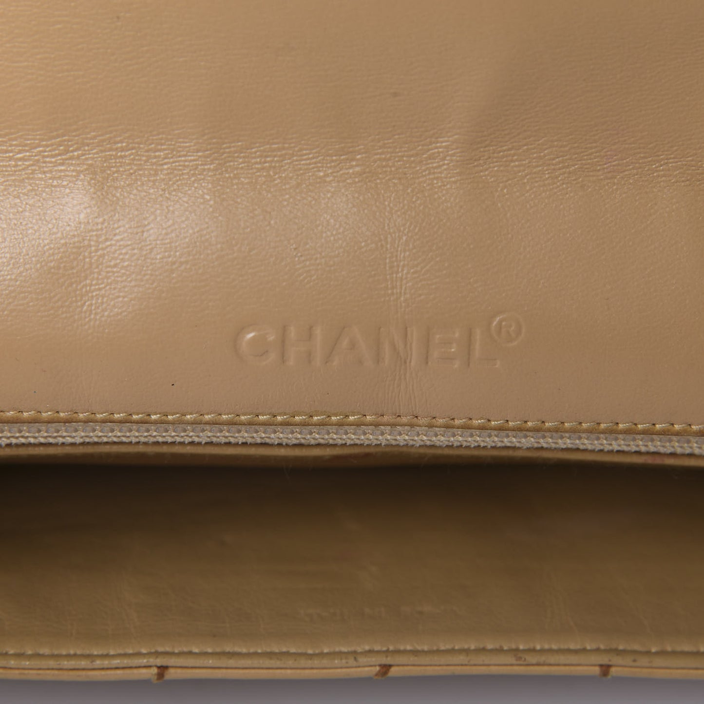 Lambskin Square Double Stitch Flap Beige