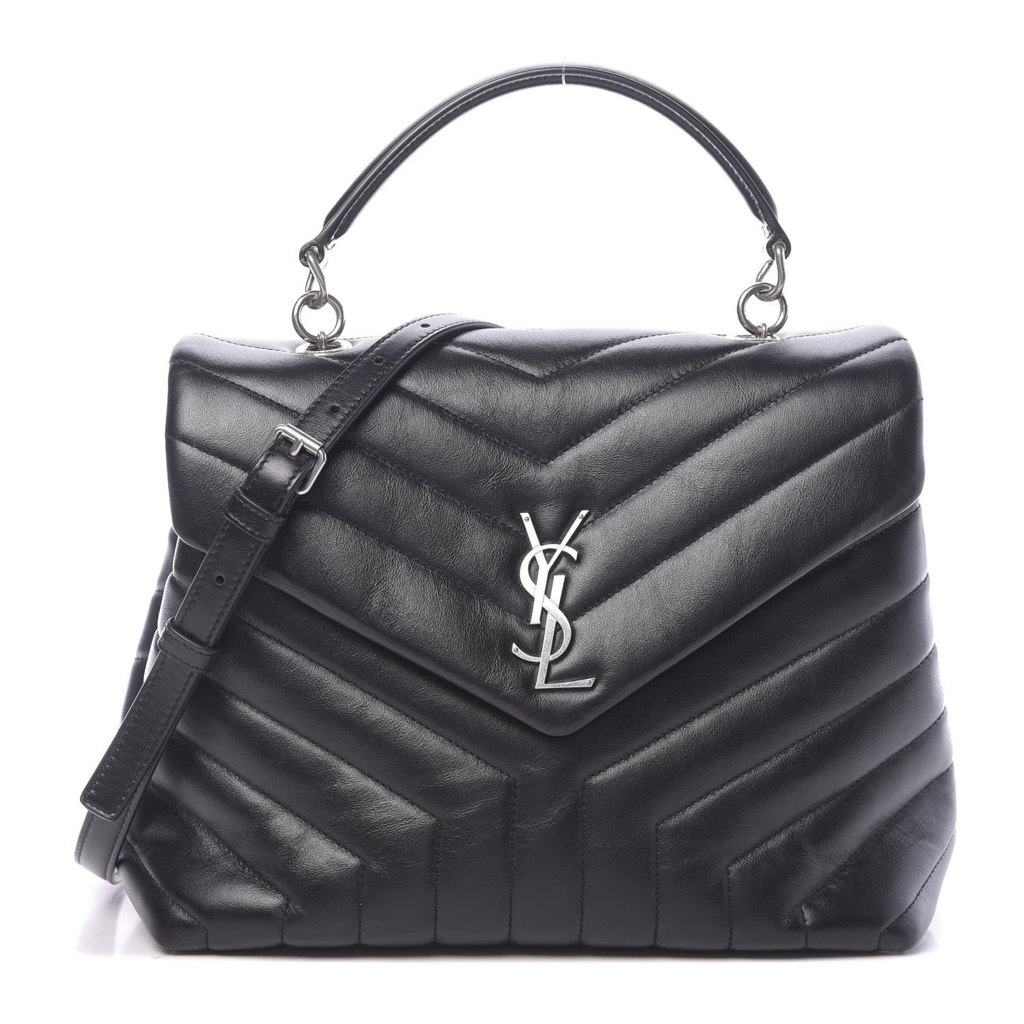 Calfskin Y Quilted Monogram Medium Loulou Satchel Black