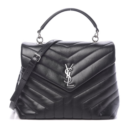 Saint Laurent Calfskin Y Quilted Monogram Medium Loulou Satchel Black 1 of 9