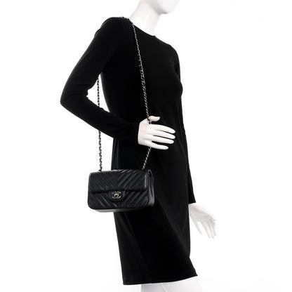 Chanel Metallic Caviar Chevron Quilted Mini Rectangular Flap Black 2 of 8