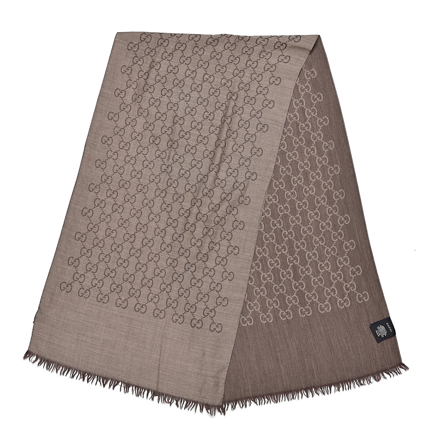 Wool Silk Monogram Fringe Scarf Brown