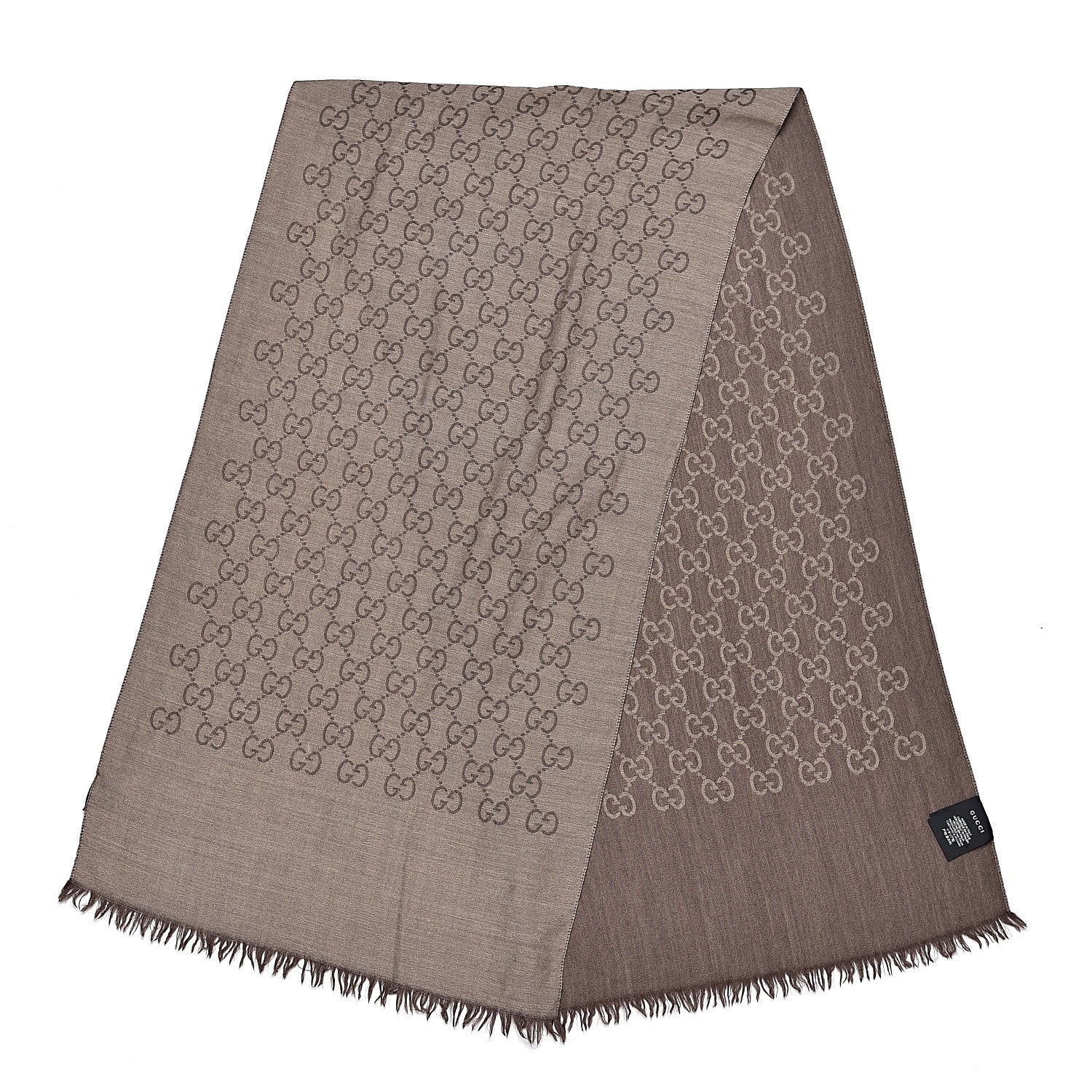 Gucci Wool Silk Monogram Fringe Scarf Brown 3 of 5