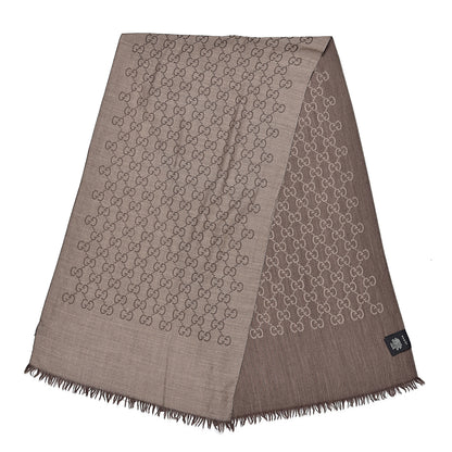 Gucci Wool Silk Monogram Fringe Scarf Brown 3 of 5