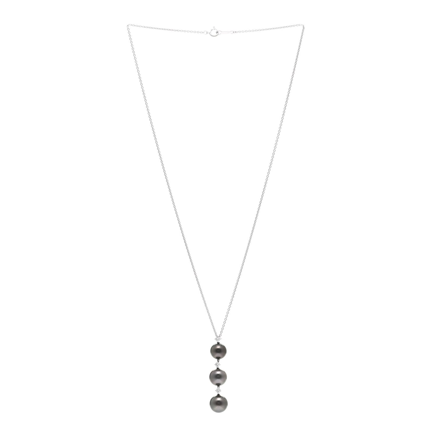 18K White Gold Diamond South Sea Pearl Three Pearl Drop Necklace