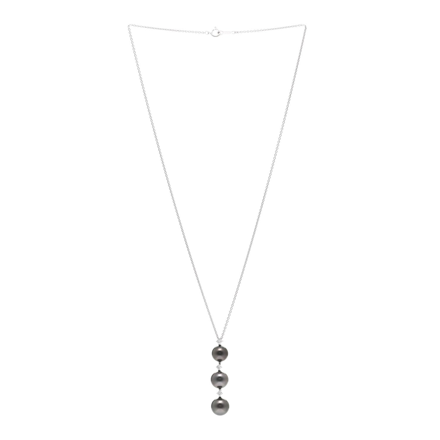 Mikimoto 18K White Gold Diamond South Sea Pearl Three Pearl Drop Necklace 3 of 4