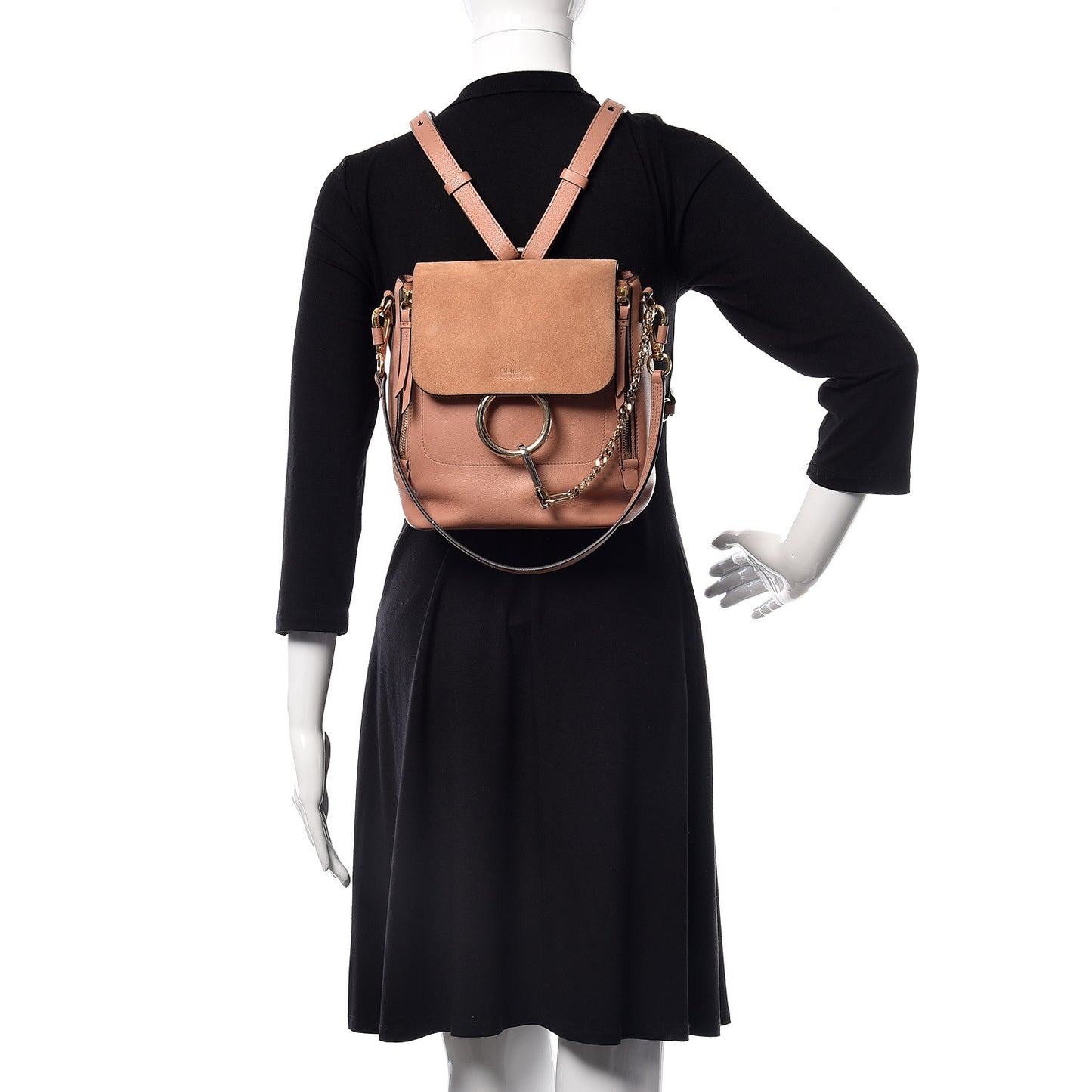 Suede Calfskin Small Faye Backpack Nougat