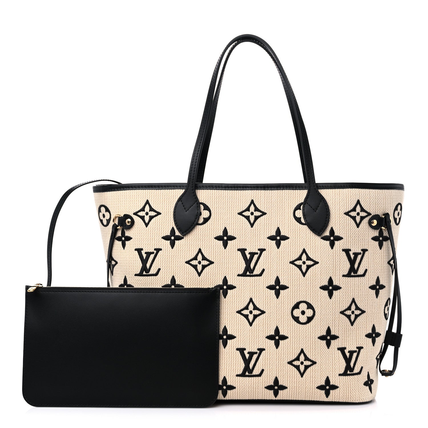 Louis Vuitton Cotton Monogram Embroidered Neverfull MM Beige Black 1 of 9