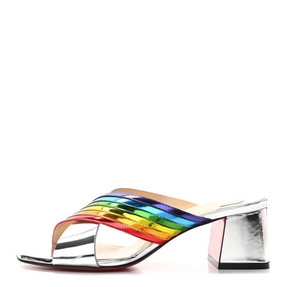 Christian Louboutin Metallic Calfskin Rainbow Arkenmule 55 Slide Sandals 36.5 Silver Multicolor 1 of 9