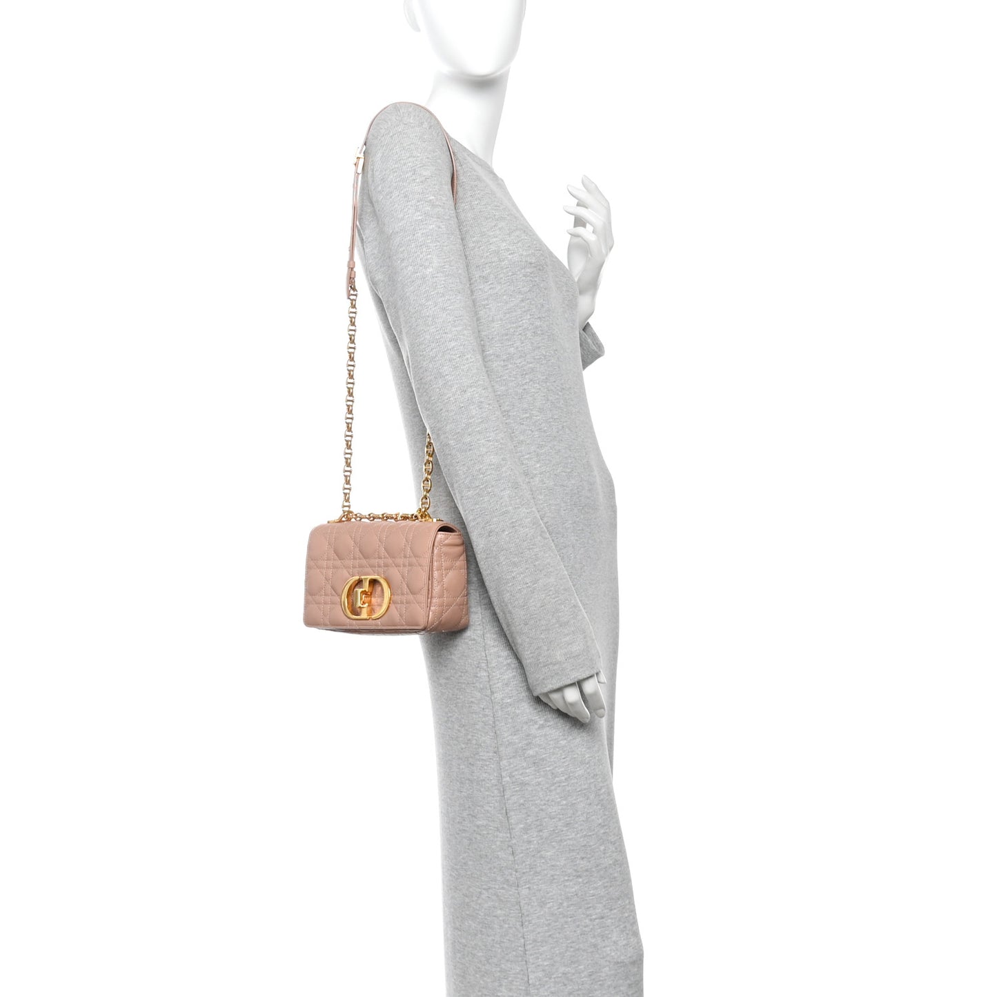 Calfskin Cannage Small Caro Bag  Rose De Vents