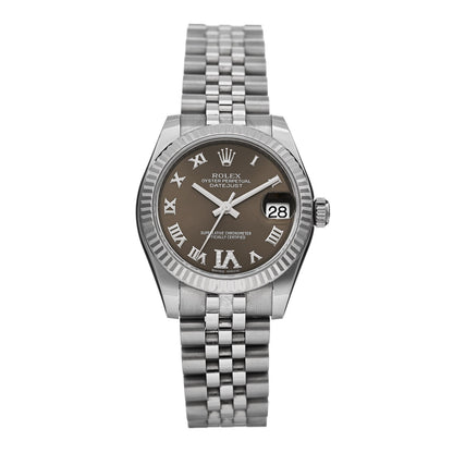 Rolex Stainless Steel 18K White Gold Diamond 31mm Oyster Perpetual Datejust Watch Dark Grey Roman 178274 1 of 5