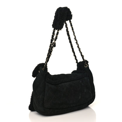 Chanel Shearling Suede Quilted Fur Flap Black 2 of 12