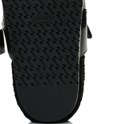 Hermes Calfskin Woolskin Womens Chypre Sandals 36 Black 10 of 12