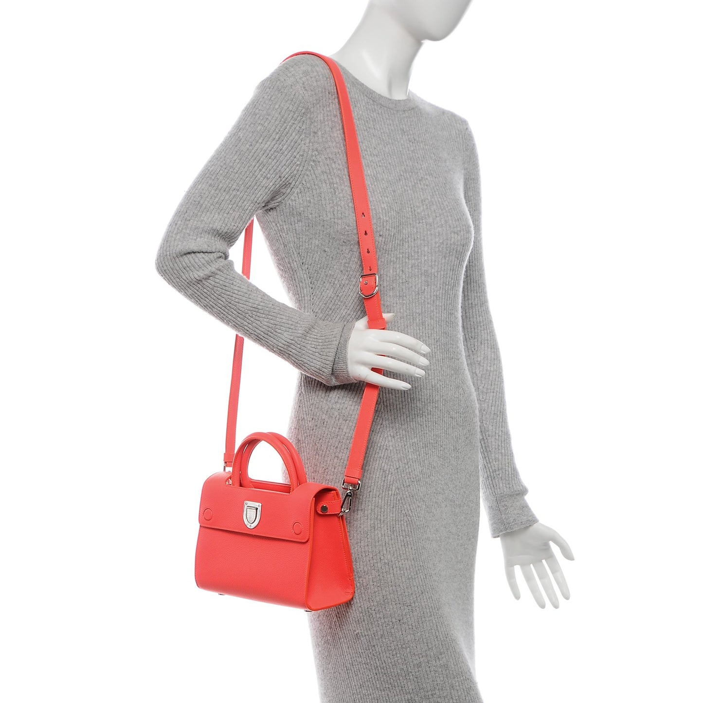 Grained Calfskin Mini Diorever Flap Fluorescent Goji Pink