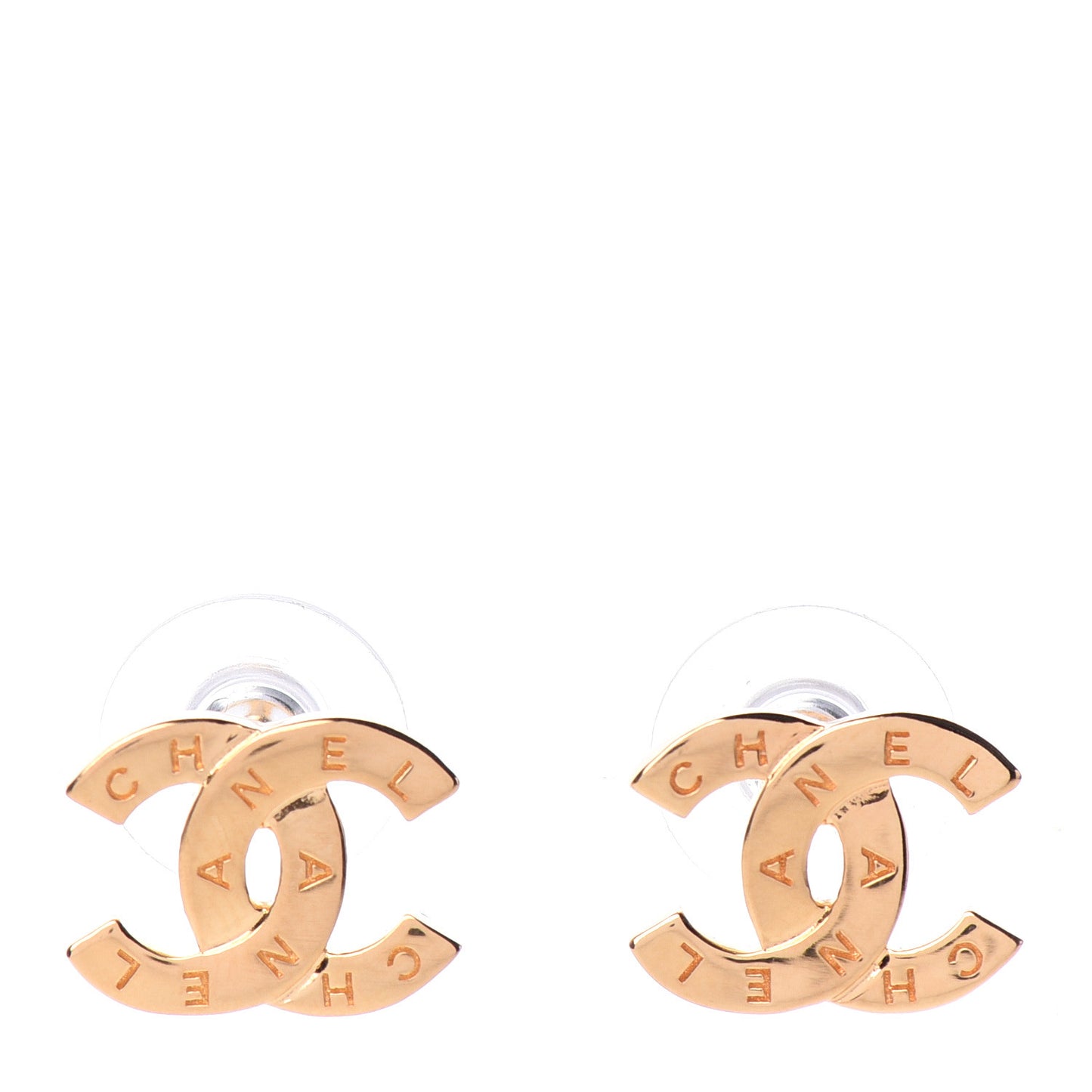 Metal CC Paris Button Stud Earrings Gold