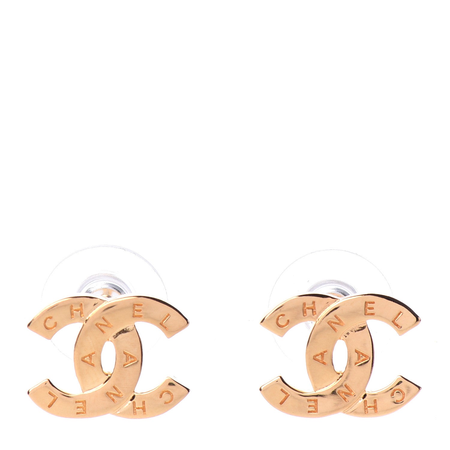 Chanel Metal CC Paris Button Stud Earrings Gold 1 of 5