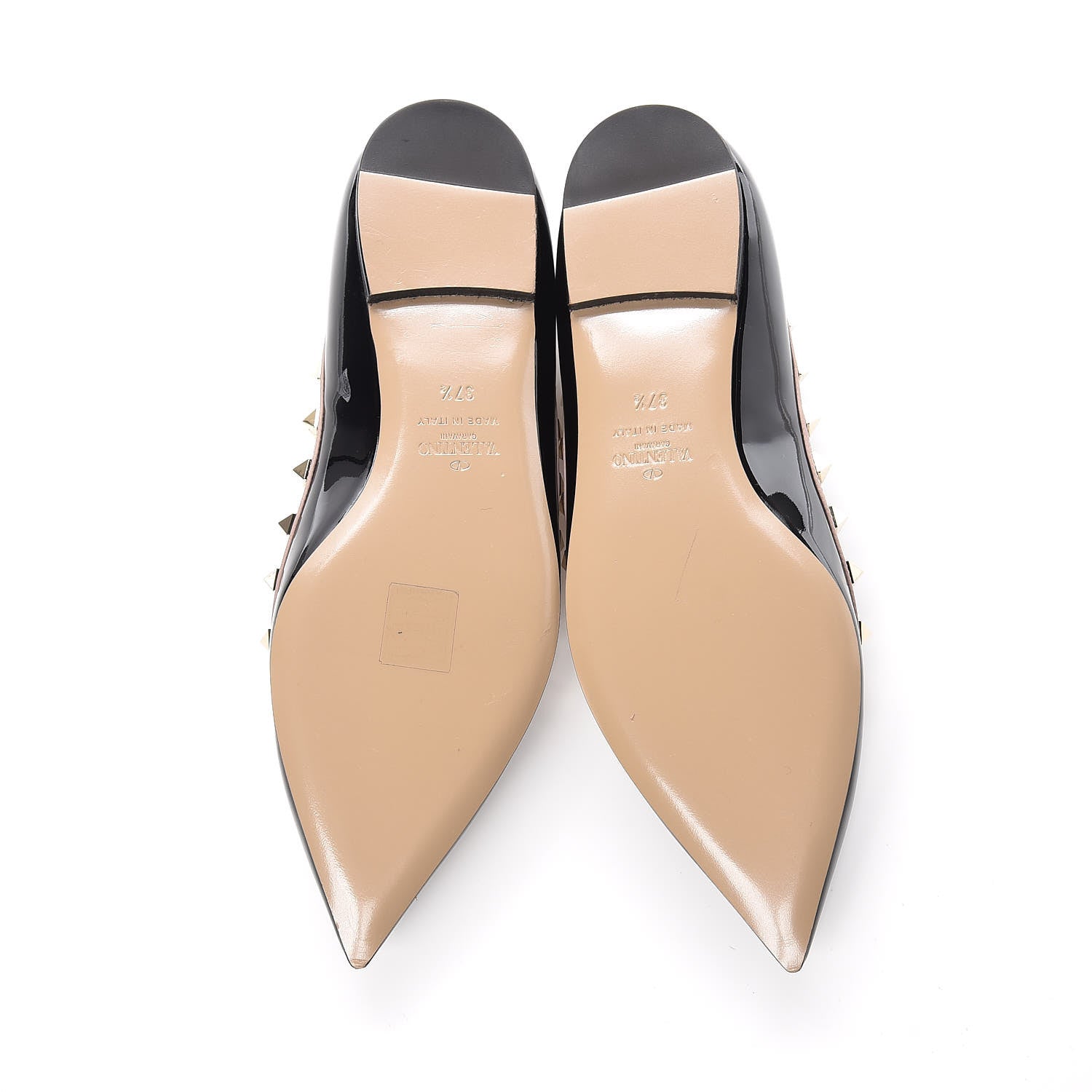 Valentino Garavani Patent Nappa Rockstud Ballerina Flats 37.5 Black Poudre 5 of 14