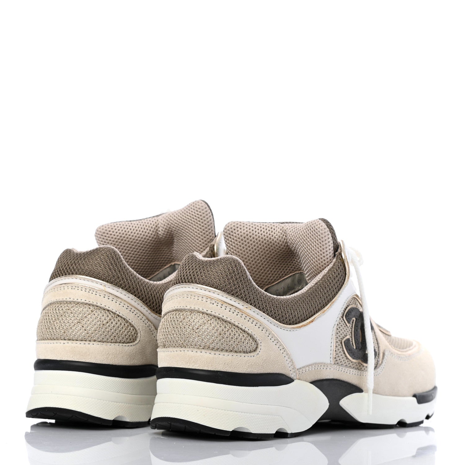 Chanel Suede Calfskin CC Sneakers 37.5 Beige Gold 4 of 10