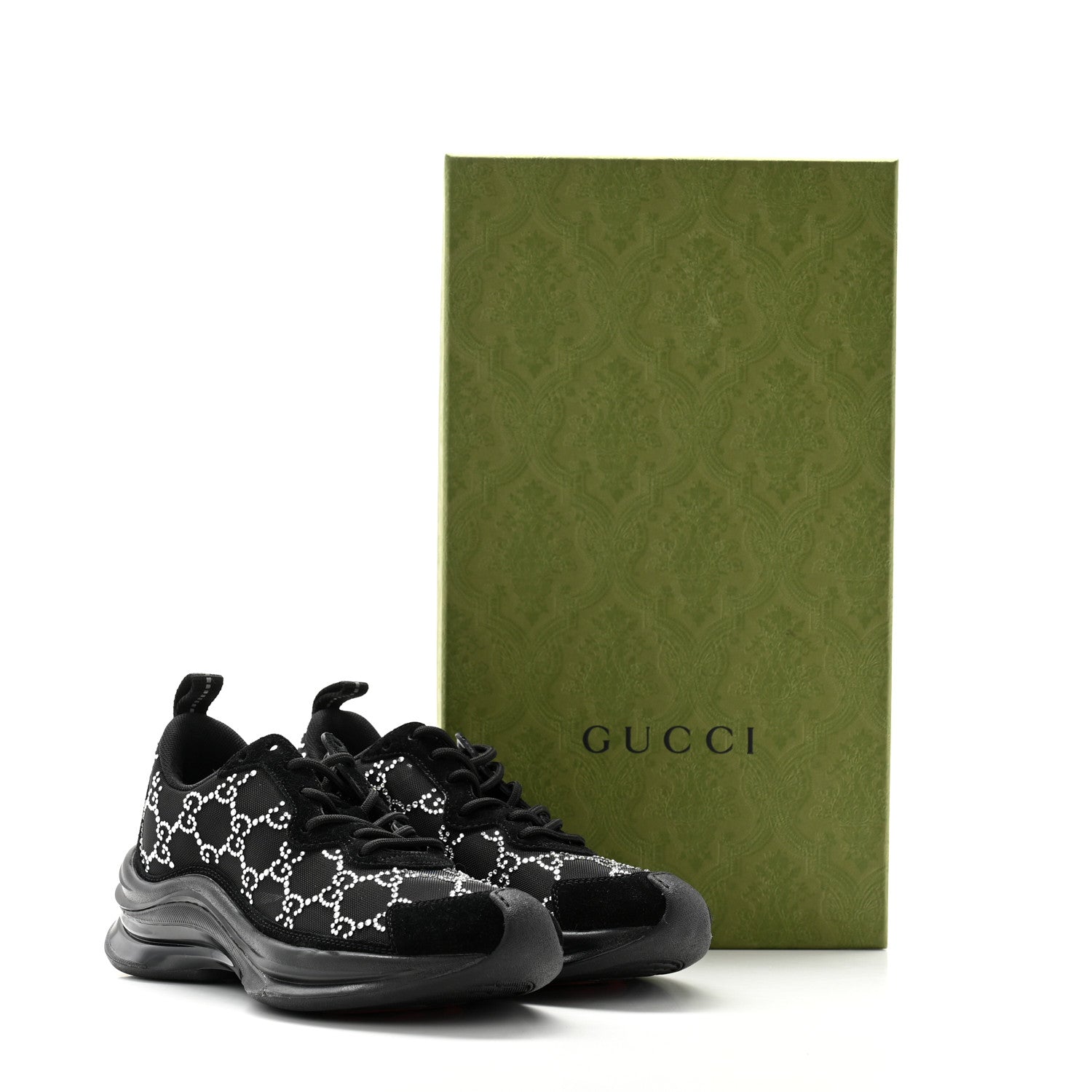 Gucci Tela Retino Mesh Crystal Suede GG Monogram Womens Gucci Run Sneakers 35.5 Black Silver 7 of 7