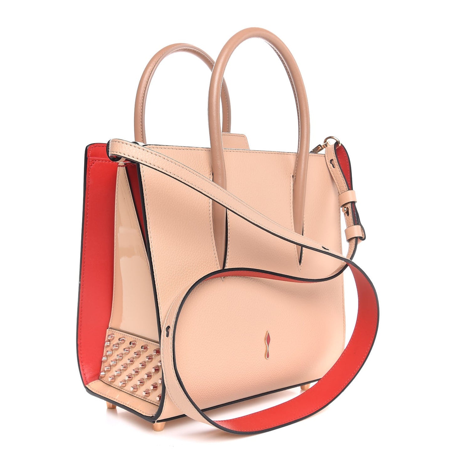 Calfskin Patent Studded Small Paloma Naturel Rose Gold