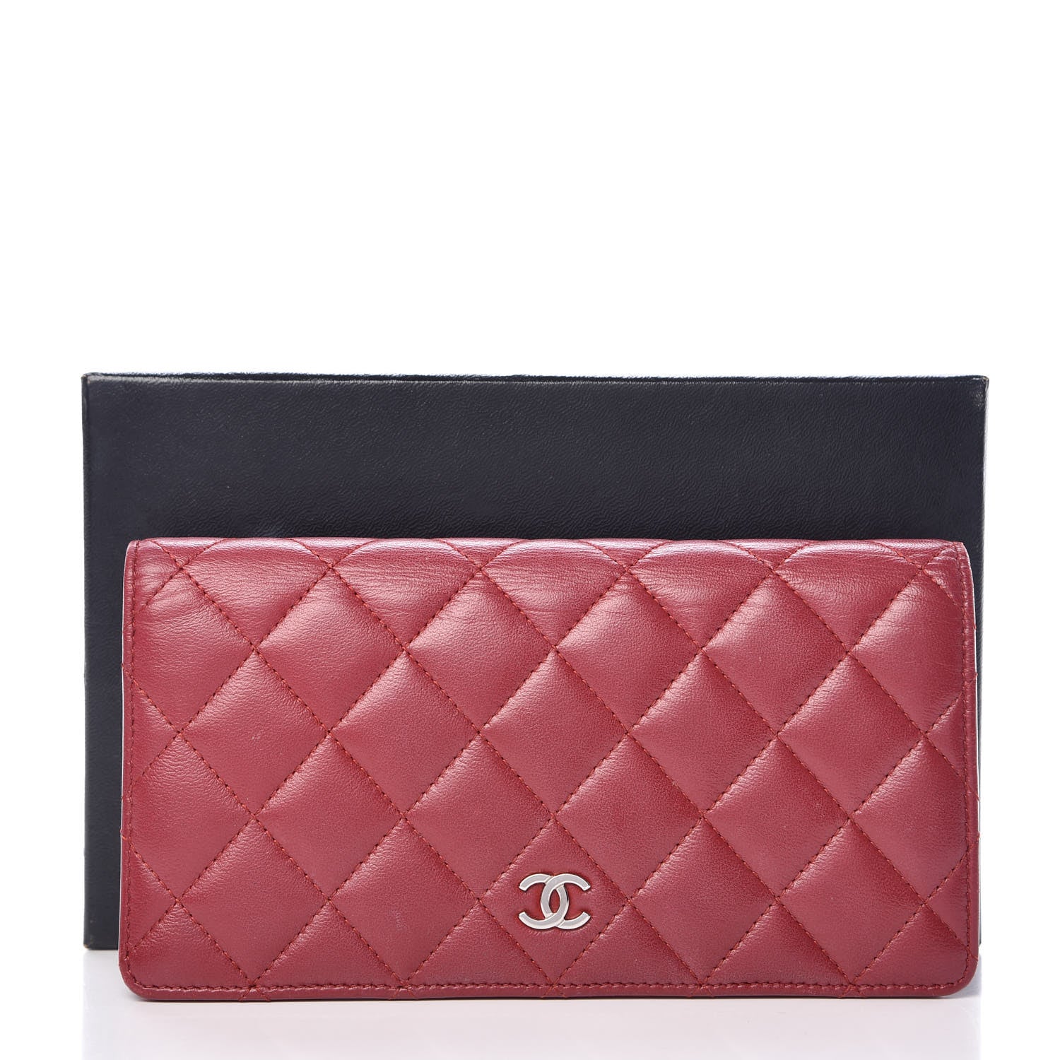 Chanel Lambskin Quilted Yen Wallet Red 15 of 15