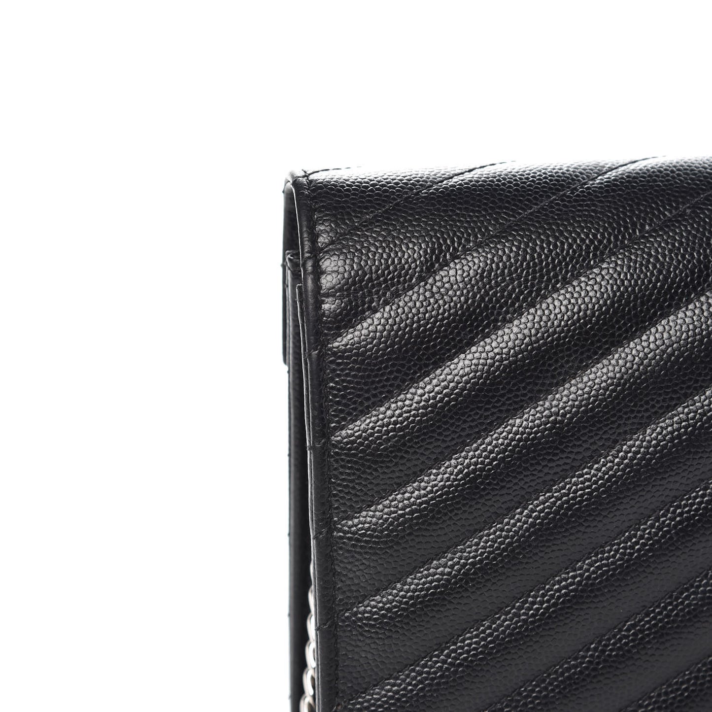 Grain De Poudre Matelasse Chevron Monogram Envelope Chain Wallet Black