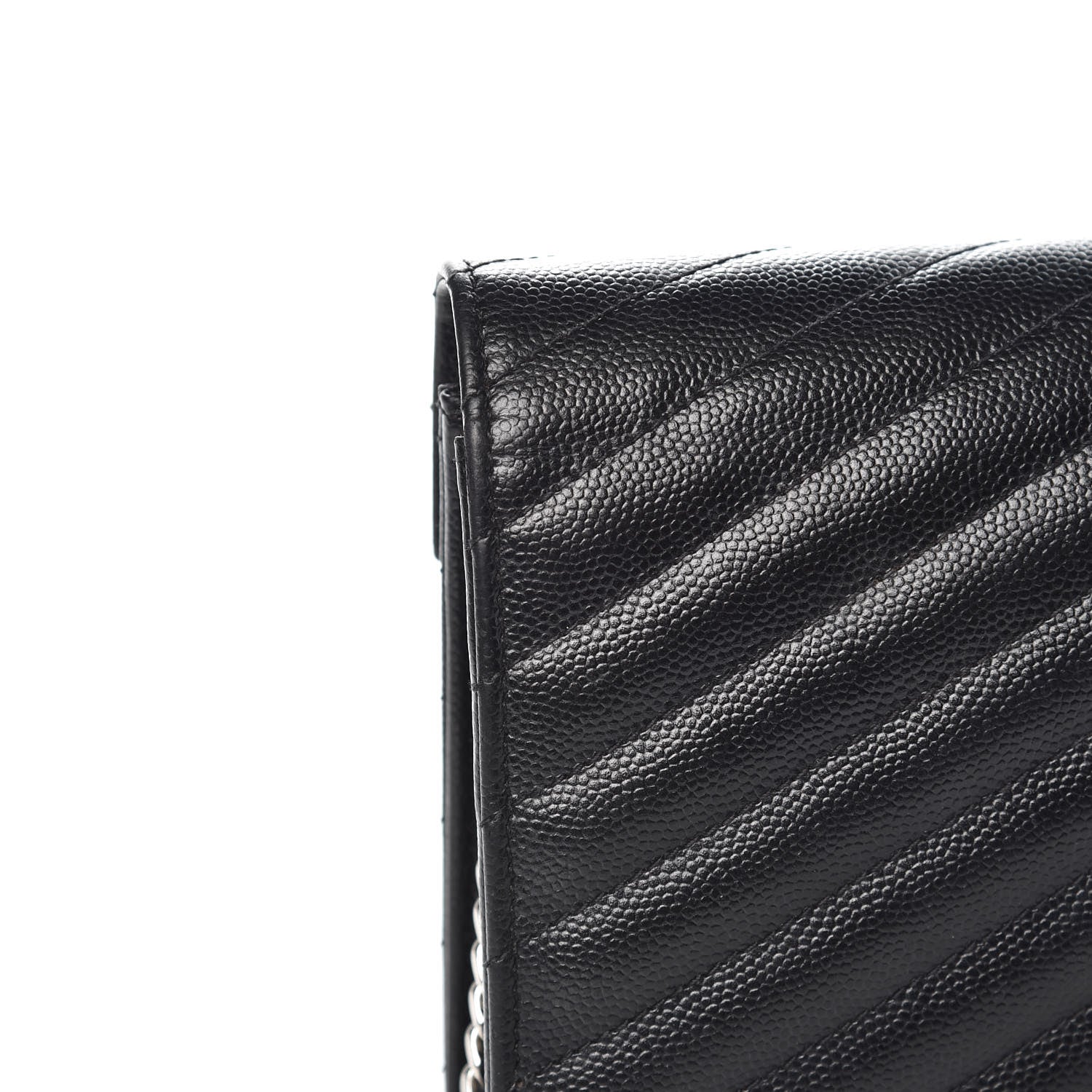 Saint Laurent Grain De Poudre Matelasse Chevron Monogram Envelope Chain Wallet Black 11 of 15