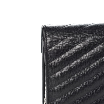 Saint Laurent Grain De Poudre Matelasse Chevron Monogram Envelope Chain Wallet Black 11 of 15