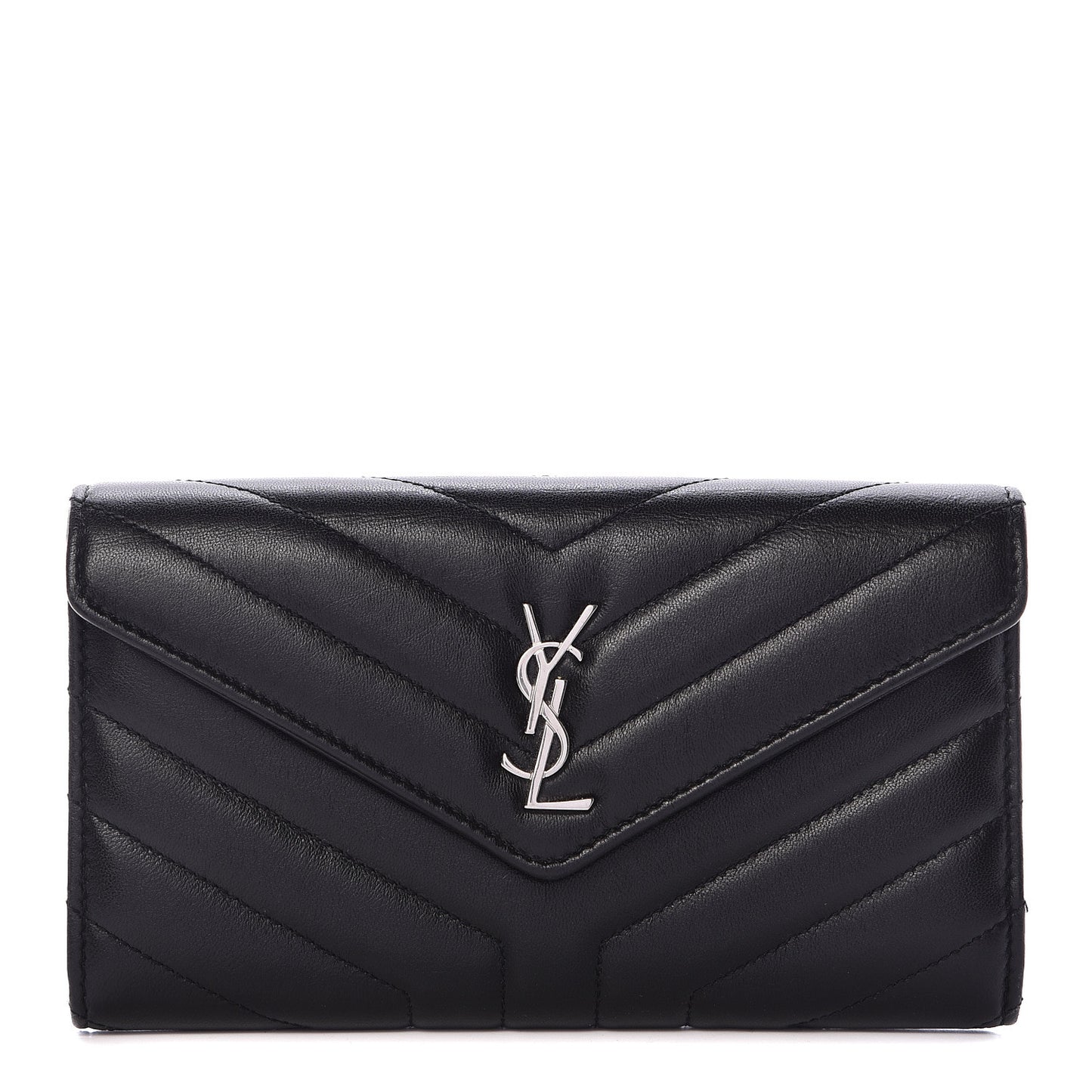 Lambskin Y Quilted Monogram Large Loulou Flap Wallet Black
