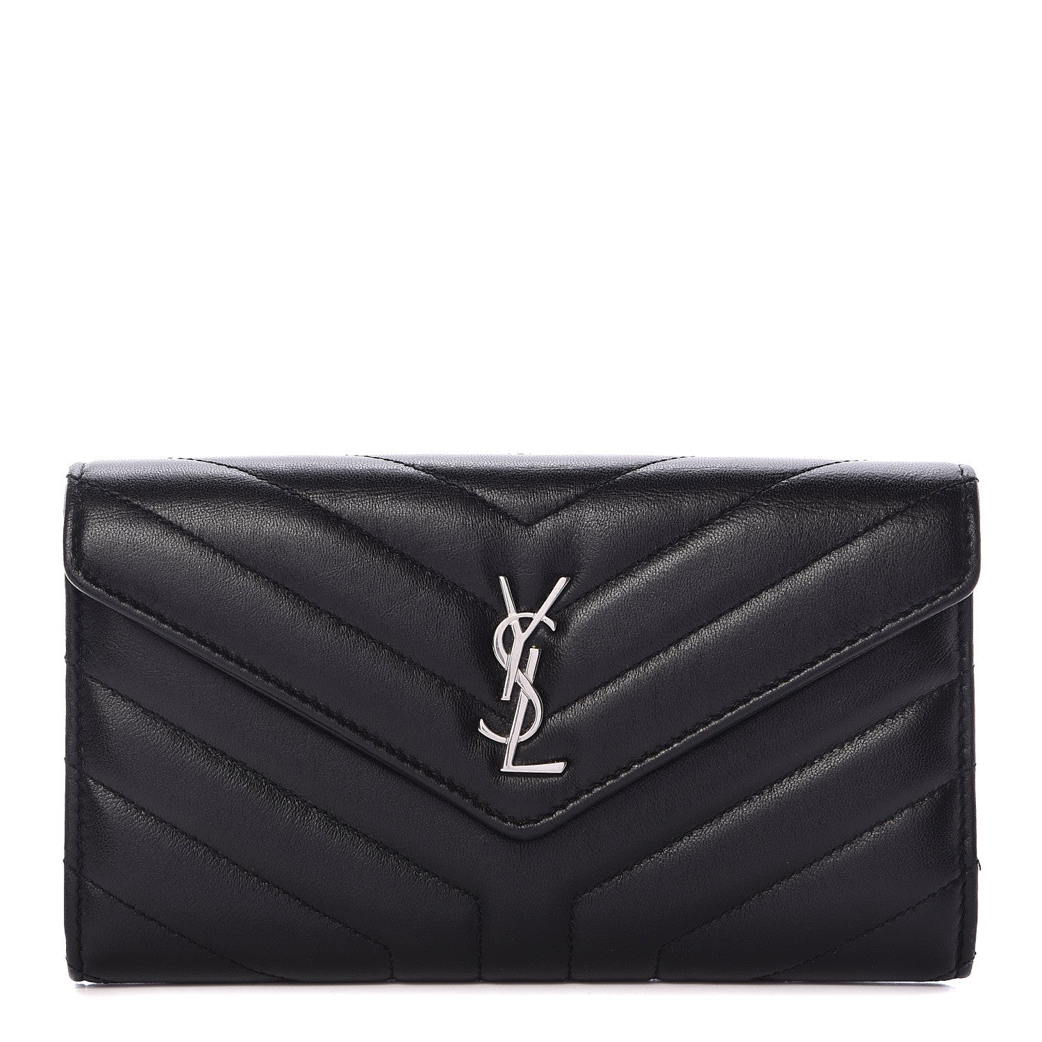 Saint Laurent Lambskin Y Quilted Monogram Large Loulou Flap Wallet Black 1 of 13