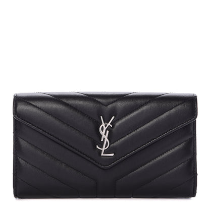 Saint Laurent Lambskin Y Quilted Monogram Large Loulou Flap Wallet Black 1 of 13
