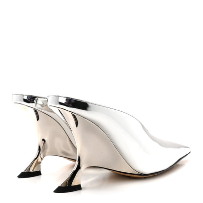 Bottega Veneta Laminated Calfskin Rocket Mule Pumps 37.5 Silver 5 of 9