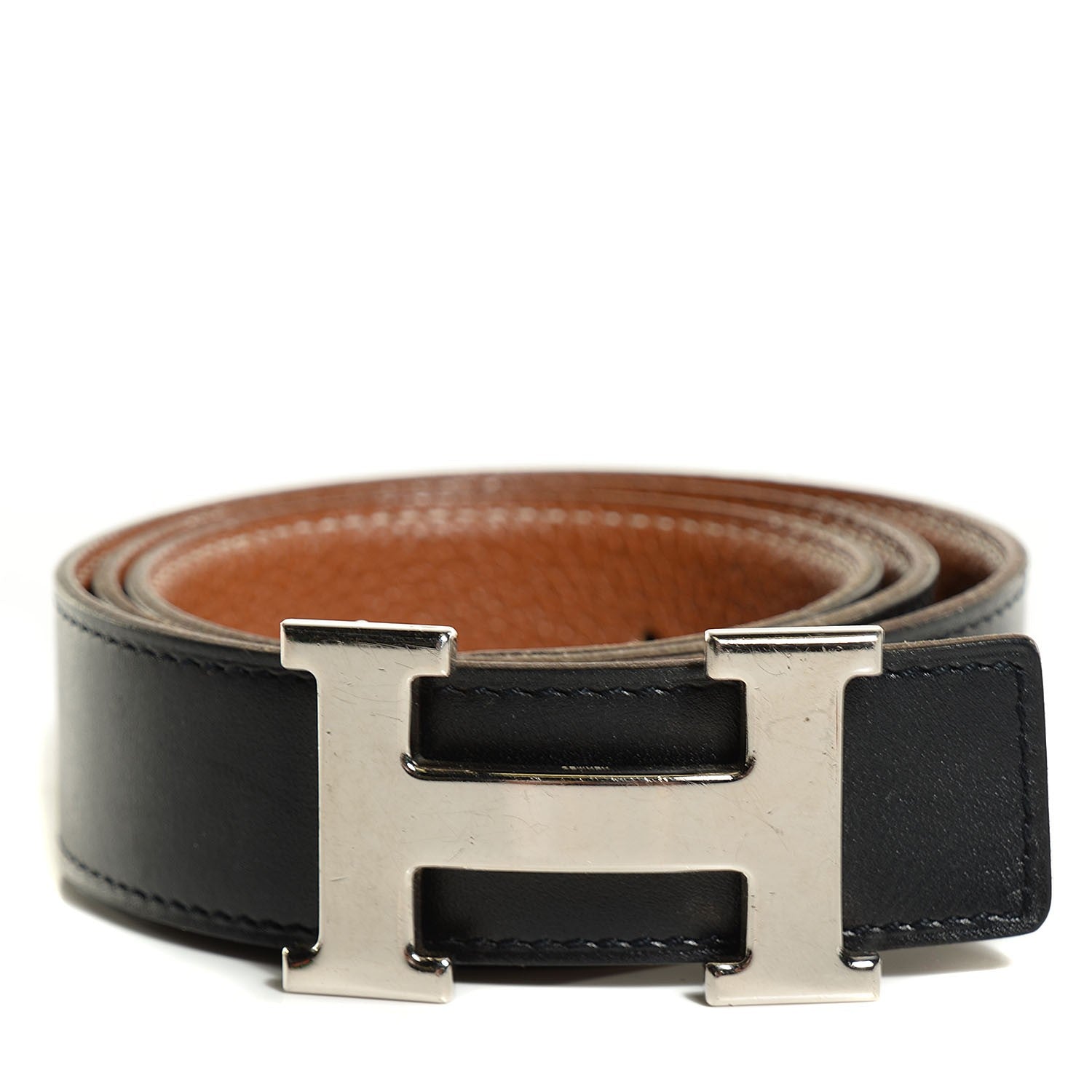 Hermes Box Togo Polished 32mm H Belt 80 Black Gold 1 of 8