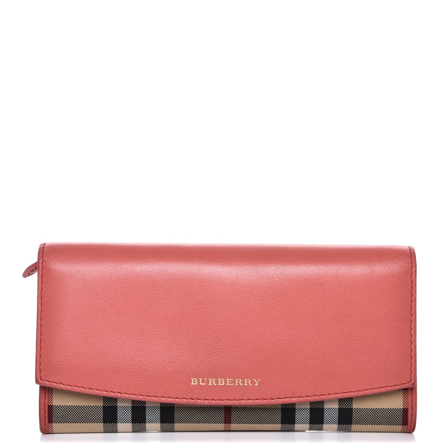 Calfskin Horseferry Check Porter Continental Wallet Coral Pink
