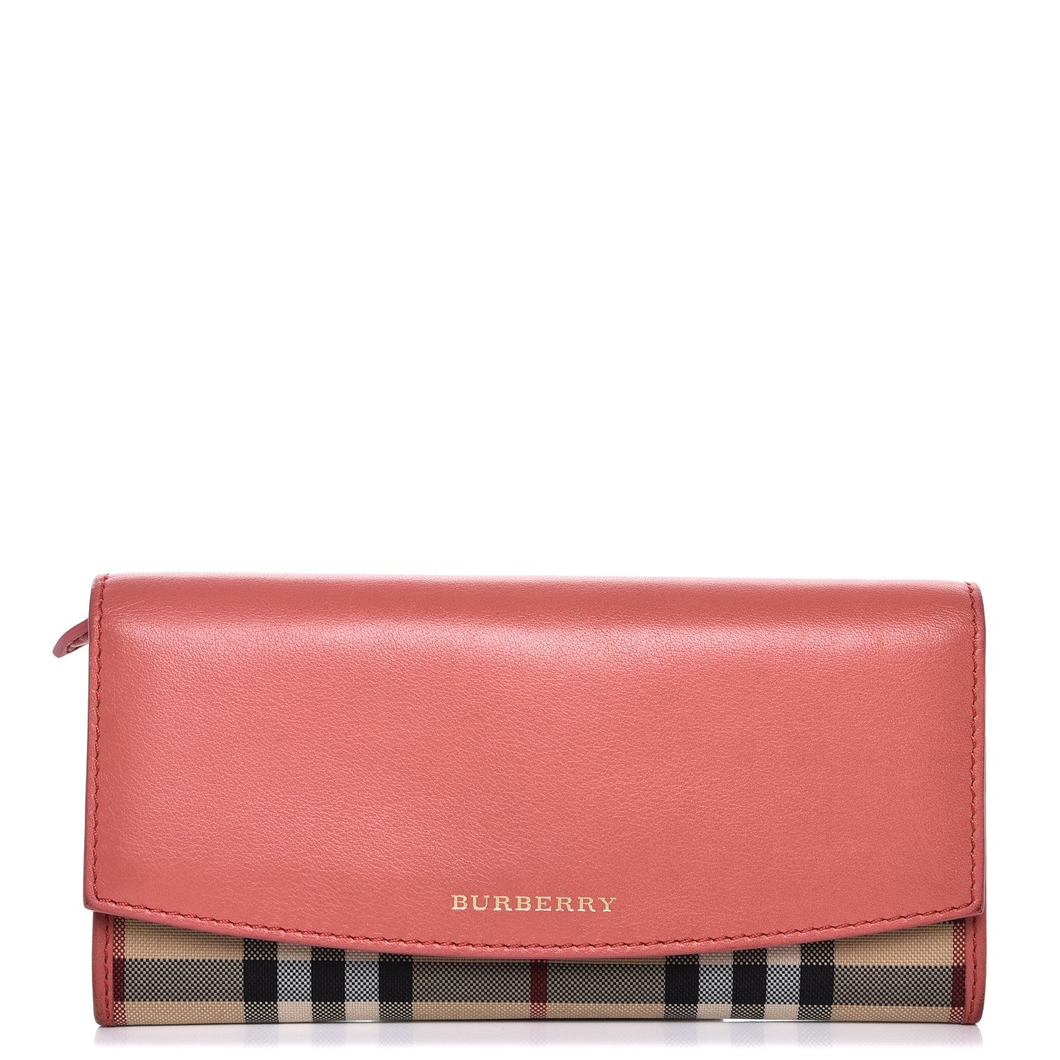 Burberry Calfskin Horseferry Check Porter Continental Wallet Coral Pink 1 of 7