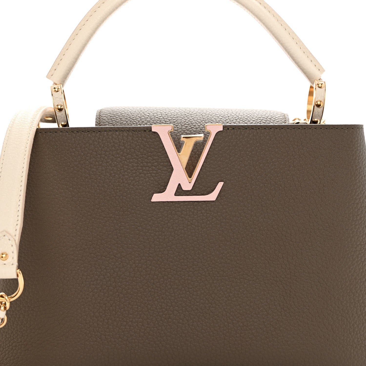 Louis Vuitton Taurillon Capucines MM Smokey Brown Green Creme Pink 7 of 9