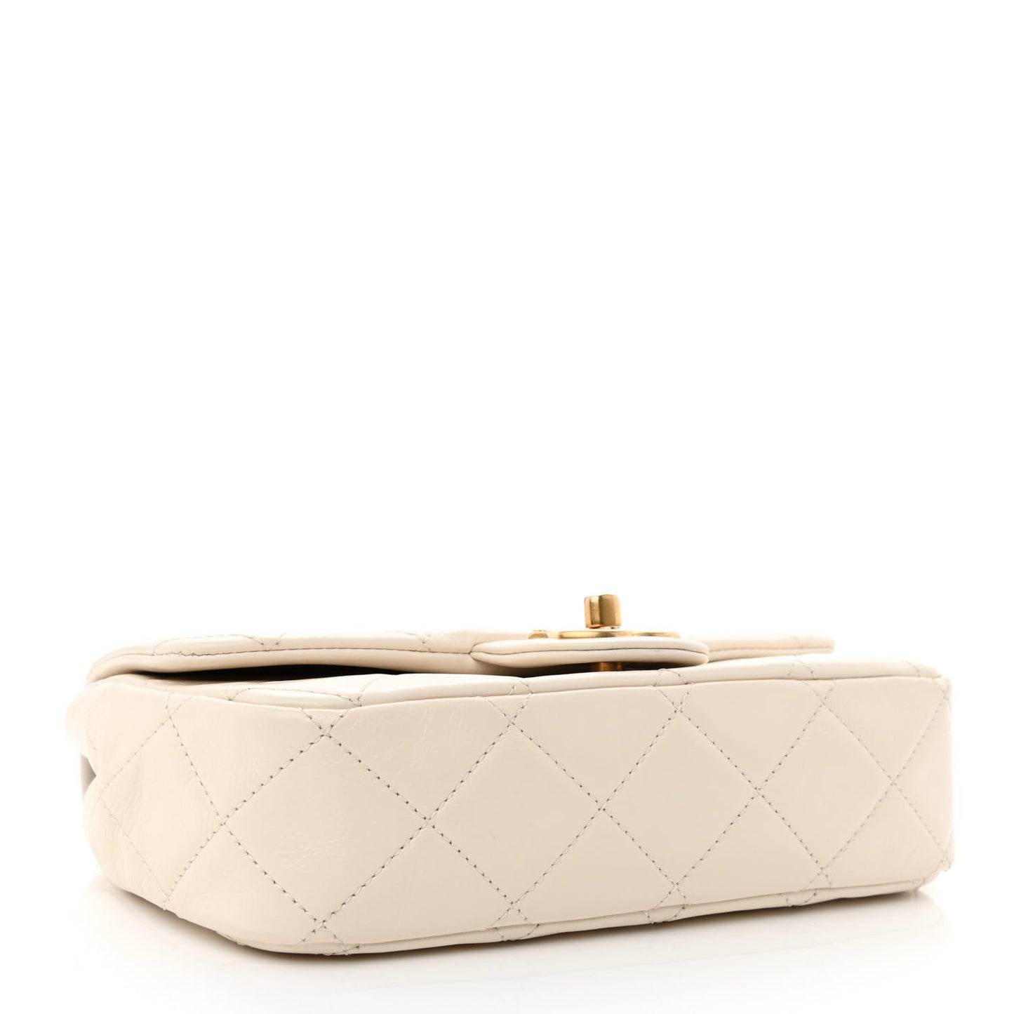 Calfskin Quilted Mini Crystal Pearls Rectangular Flap White