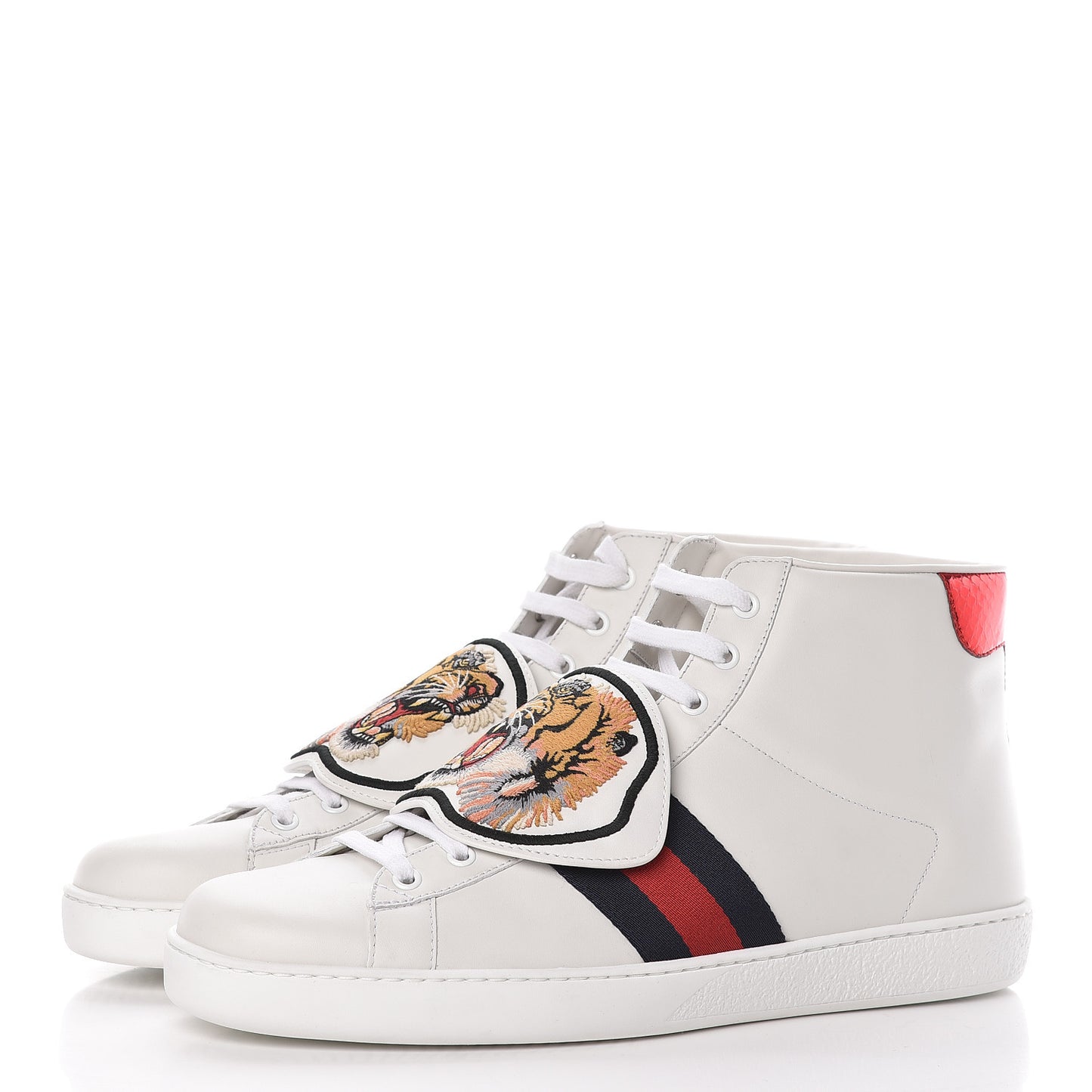 Calfskin Ayers Web Tiger Removable Patches Mens Ace High Top Sneakers 11 White