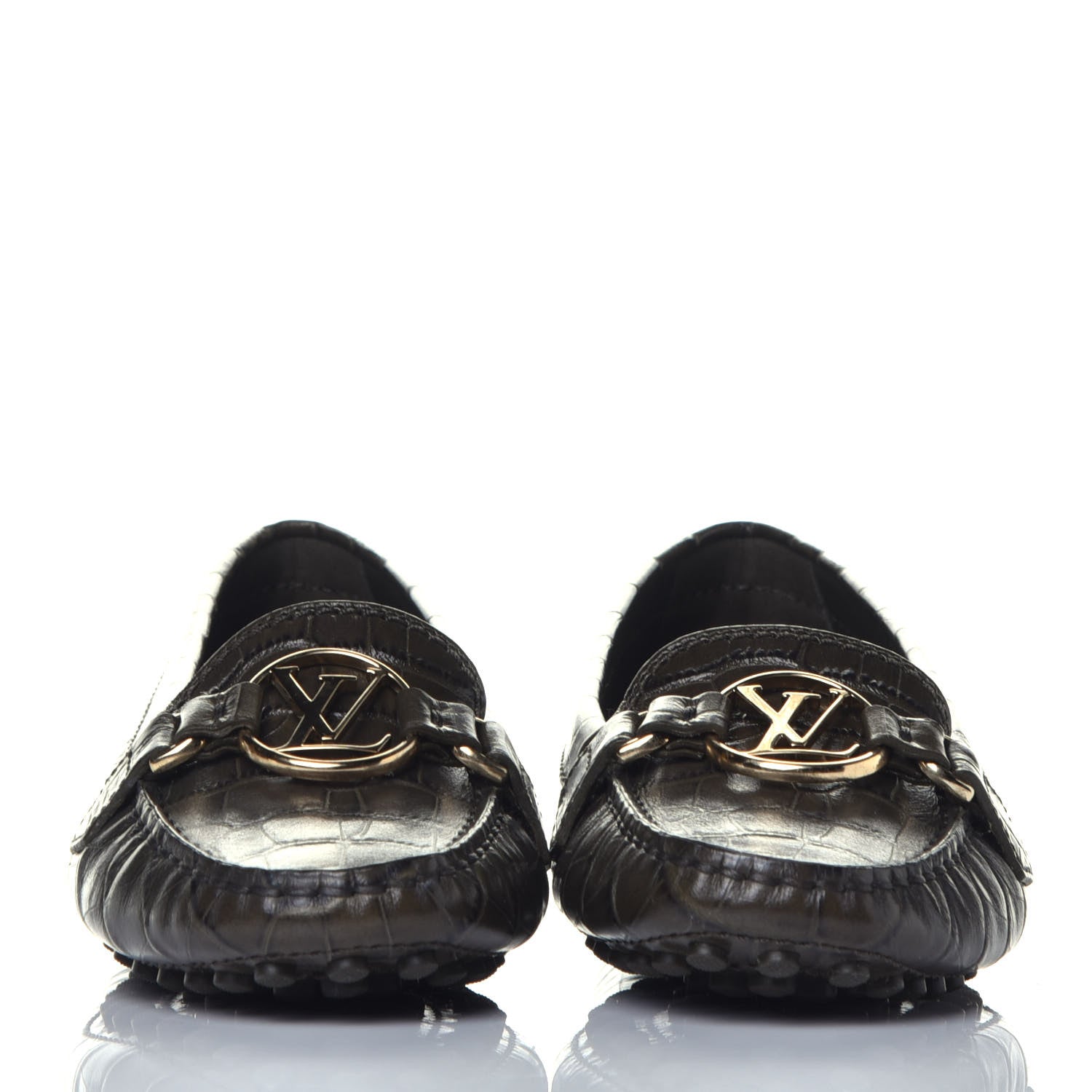 Louis Vuitton Calfskin Crocodile Embossed Dauphine Loafers 36.5 Green 2 of 8