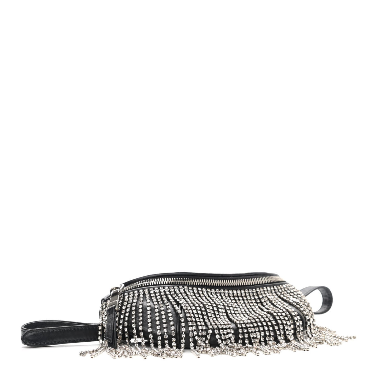 Nappa Crystal Fringe Belt Bag Black